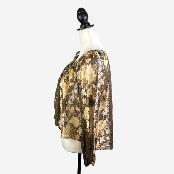Free People Elena Printed Top Size XS Floral Relaxed Fit Tie Front Brown Multi - Picture 5 of 10